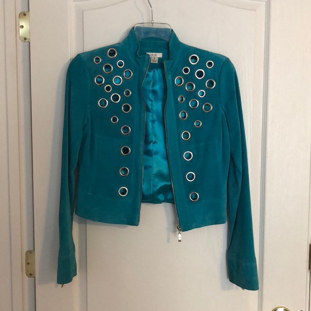 Teal leather suade jacket. Size 6